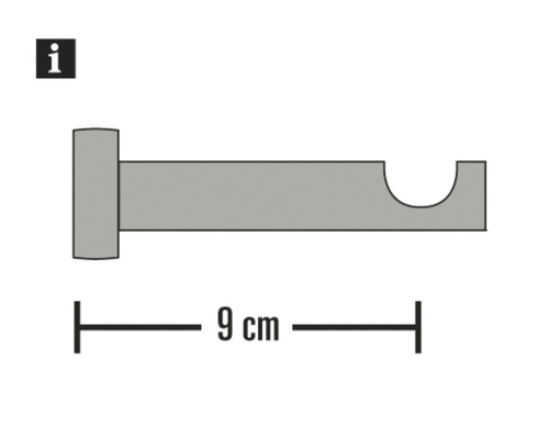Gardinenstange Träger Seitenansicht mit Maßangabe neun Zentimeter
