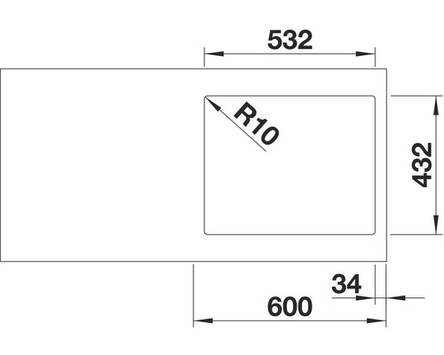 Technische Zeichnung einer Waschtischplatte mit Abmessungen