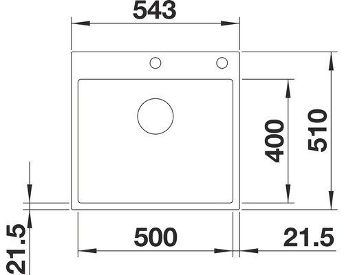 Abmessungen einer Küchenspüle: 543 x 510 Millimeter