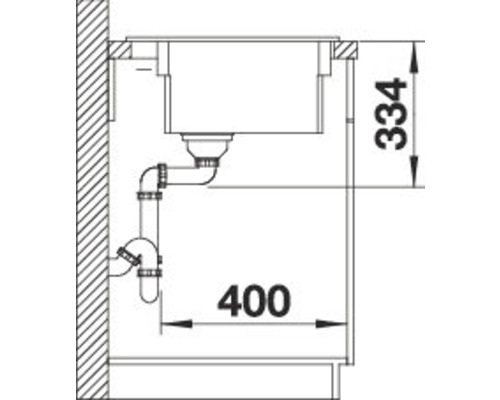 Schema einer Spüle mit den Maßen 334 und 400 Millimeter.