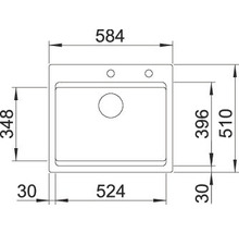 Masszeichnung einer Spüle mit eingezeichneten Massen in Millimeter