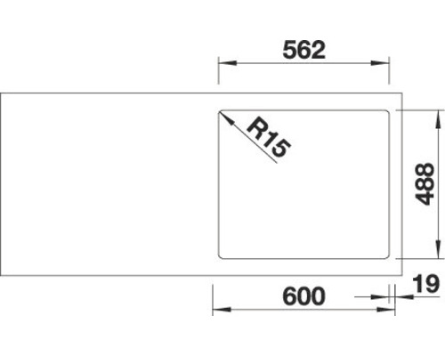 Technische Zeichnung einer Spüle mit Maßangaben
