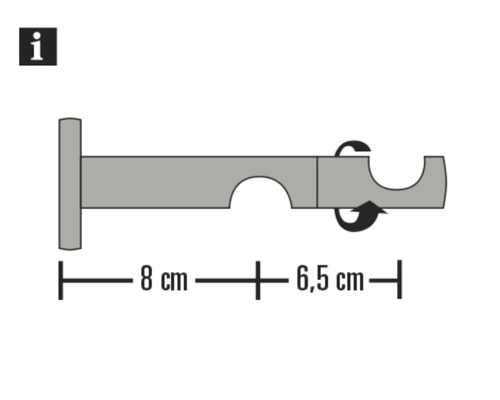 Schéma technique d''un support de tringle à rideaux avec dimensions