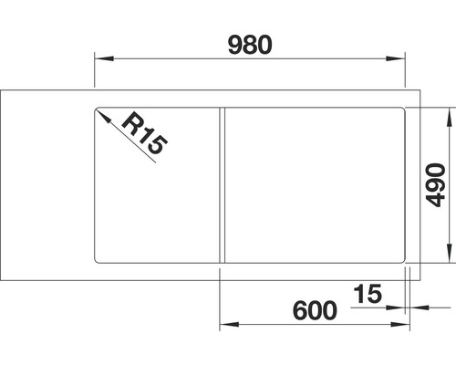 Plan technique d''un évier de dimensions 980 x 490 mm