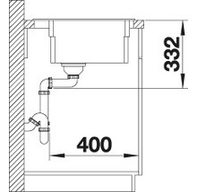 Schéma technique d''un évier avec évacuation et indications de dimensions