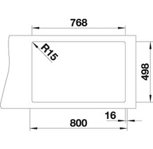 Dessin technique avec les dimensions d''un objet rectangulaire : 768, 800 et 498 millimètres.