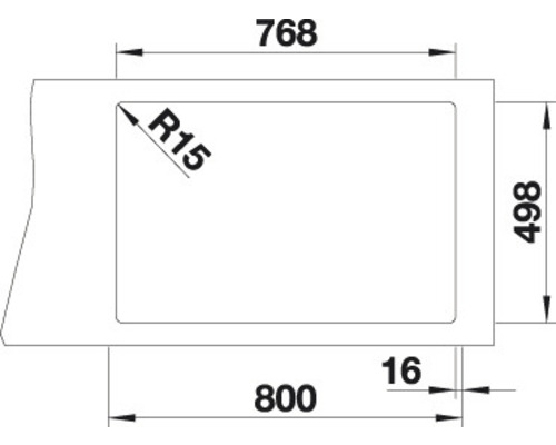 Dessin technique avec les dimensions d''un objet rectangulaire : 768, 800 et 498 millimètres.