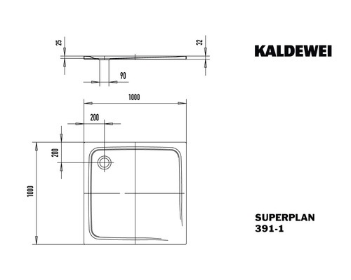 Kaldewei Superplan 391-1 Duschwanne technische Zeichnung