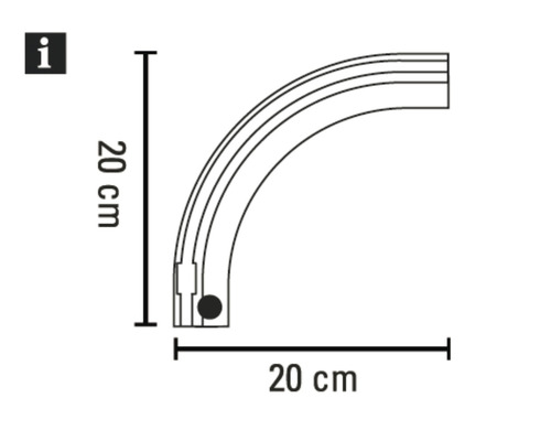 Dessin technique d''un profil de quart de cercle mesurant 20 centimètres sur 20 centimètres.