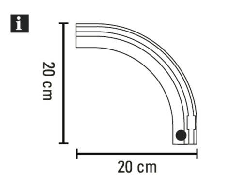 Image d''un joint de douche quart de cercle mesurant 20 sur 20 centimètres.