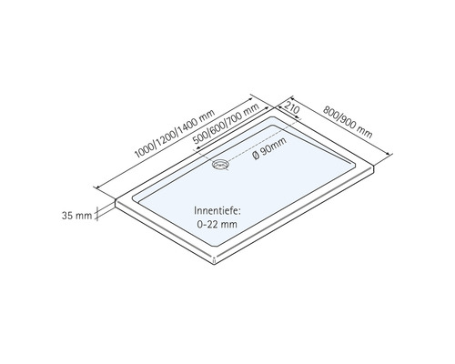 Schéma technique d''un receveur de douche avec dimensions
