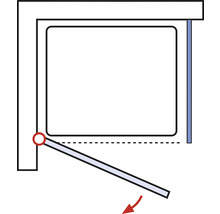 Illustration d''une douche avec porte pivotante s''ouvrant vers l''extérieur