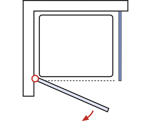 Illustration einer Dusche mit Drehtür, die nach außen geöffnet wird