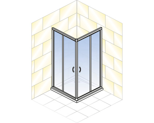Eckdusche mit Glastüren in einem Badezimmer