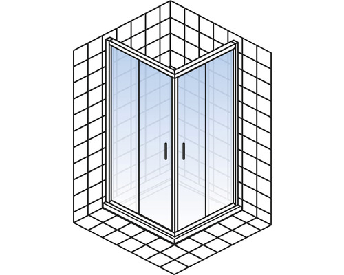 Douche d''angle avec deux portes dans la salle de bain