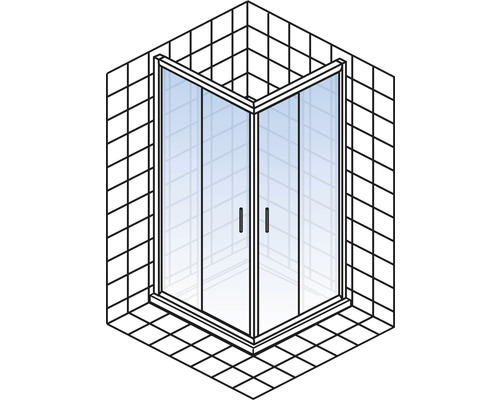 Cabine de douche d''angle avec deux portes et poignées