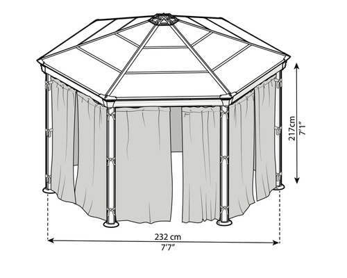 Dessin d''un pavillon de jardin mesurant 217 cm de haut et 232 cm de large