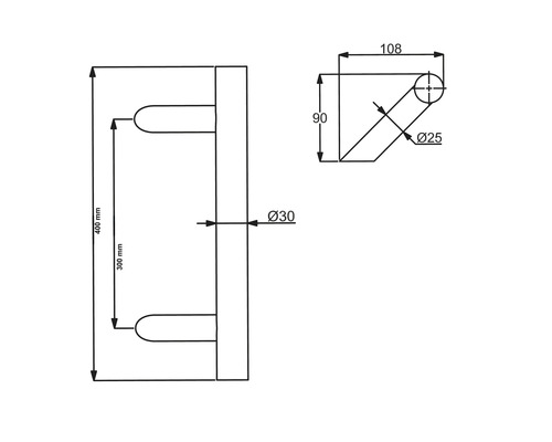 Schéma technique d''une poignée de porte avec dimensions