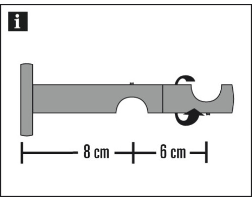 Gardinenstangenhalterung mit Maßangaben: 8 cm und 6 cm