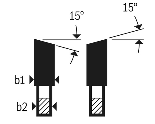Illustration des dimensions d''un chanfrein de 15 degrés