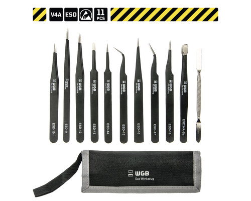 Pinzetten-Set mit elf Teilen und Aufbewahrungstasche