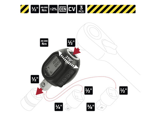 Drehmomentadapter mit einer Größe von 1/2 Zoll und einem Messbereich von 40 bis 200 Newtonmeter