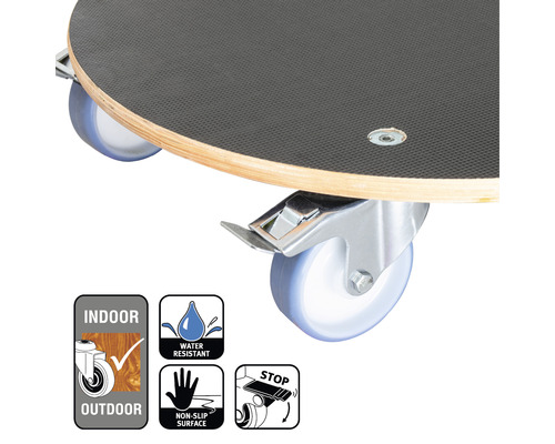 Planche à roulettes avec roulettes et indications pour l''intérieur et l''extérieur, résistance à l''eau, surface antidérapante et fonction d''arrêt