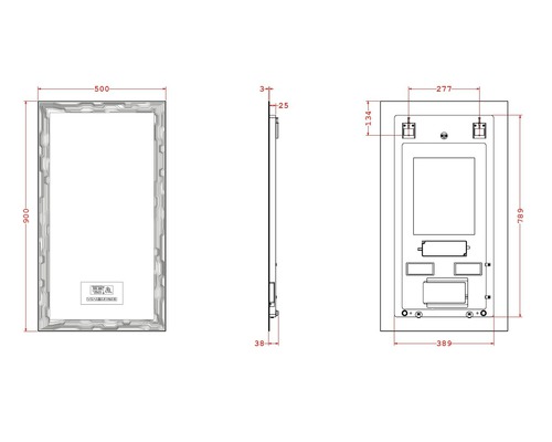 Schéma technique d''un miroir avec dimensions
