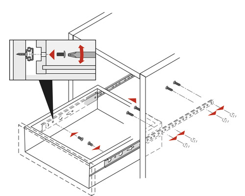 Schéma d''un montage de tiroir avec des vis