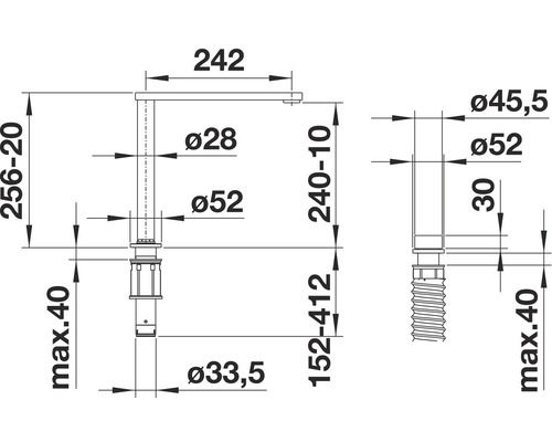 Schéma technique d''un robinet avec cotes