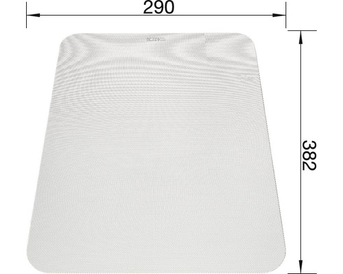 Skizze eines trapezförmigen Insektenschutzgitters mit den Maßen 290 mal 382 Millimeter