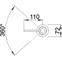 Technische Zeichnung eines Möbelknopfs mit den Maßen 110 und 72 sowie einem Drehwinkel von 360 Grad.