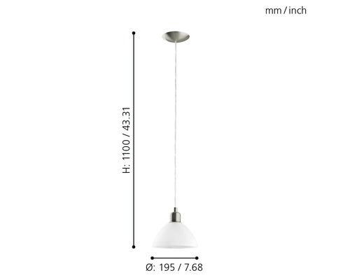 Suspension avec dimensions pour la hauteur et le diamètre