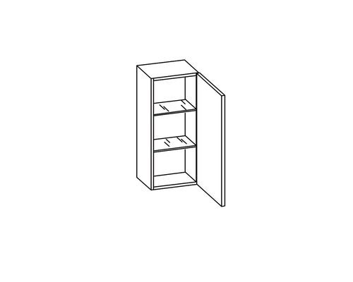 Dessin d''une armoire suspendue avec porte ouverte et étagères