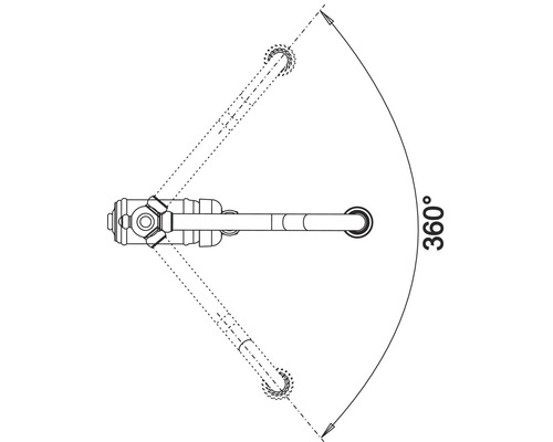Darstellung des 360 Grad Schwenkbereichs eines Wasserhahns