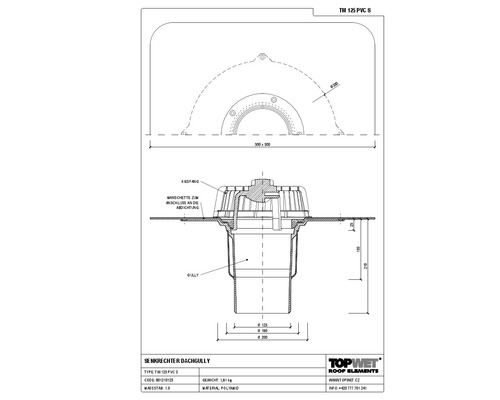 TopWet Dachgully senkrecht mit integrierter PVC Kunststoffdichtungsbahn DN 125 mm