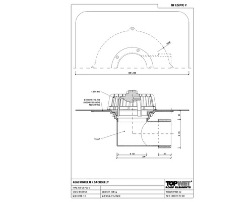 TopWet Dachgully horizontal mit integrierter PVC-Kunstoffdichtungsbahn DN 125 mm