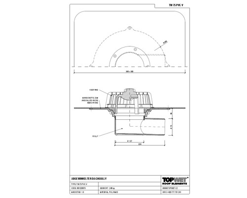 TopWet Dachgully horizontal mit integrierter PVC-Kunstoffdichtungsbahn DN 75 mm