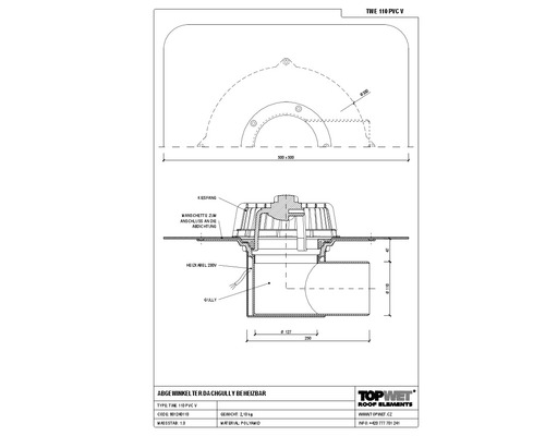 TopWet Dachgully mm Horizontal mit integrierter beheizbarer PVC-Manschette NW 110 mm H = 157 mm
