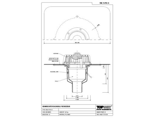 TopWet Dachgully senkrecht mit integrierter beheizbarer PVC-Maschette NW 75 mm H =210 mm