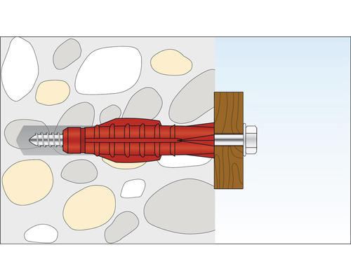 Illustration d''une cheville dans un mur avec vis et bois