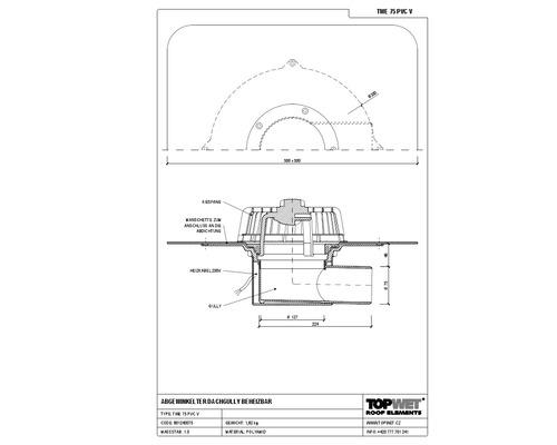 TopWet Dachgully mm Horizontal mit integrierter beheizbarer PVC-Manschette NW 110 mm H = 121 mm