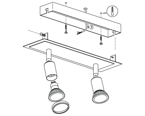 Installationsanleitung für eine Lampenleiste mit zwei Strahlern