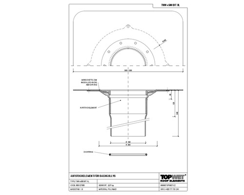 TopWet Aufstockelement für Dachgullys mit integrierter Bitumen-Manschette NW 160 mm H = 540 mm
