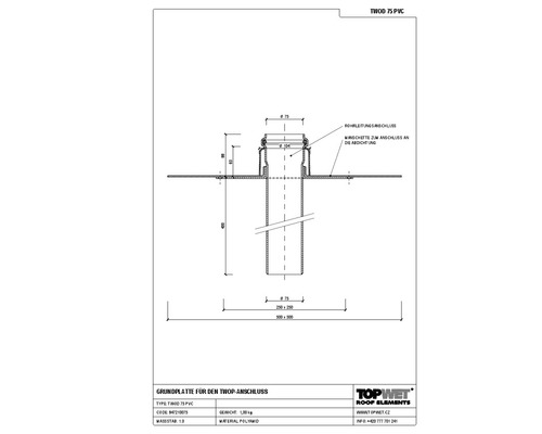 TopWet Dampfsperre-Durchführung mit integrierter PVC-Manschette NW 75 mm H = 200+97 mm