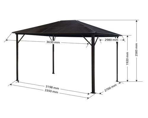 Abmessungen eines Pavillons mit Dach