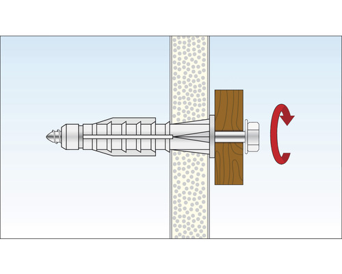 Illustration d''une fixation de cheville dans un mur avec mouvement de rotation