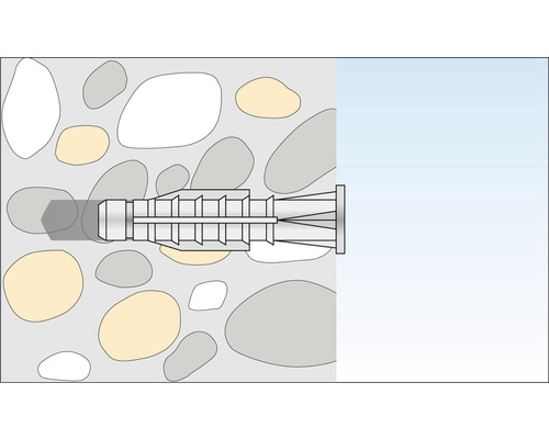 Cheville à expansion en plastique dans un mur de pierre