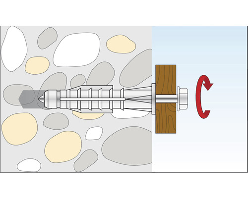 Illustration d''un ancrage de boulon fixé dans le béton avec une flèche de rotation