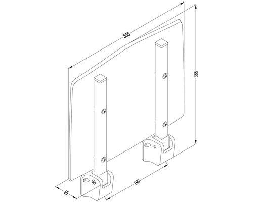 Technische Zeichnung eines Duschklappsitzes mit Abmessungen